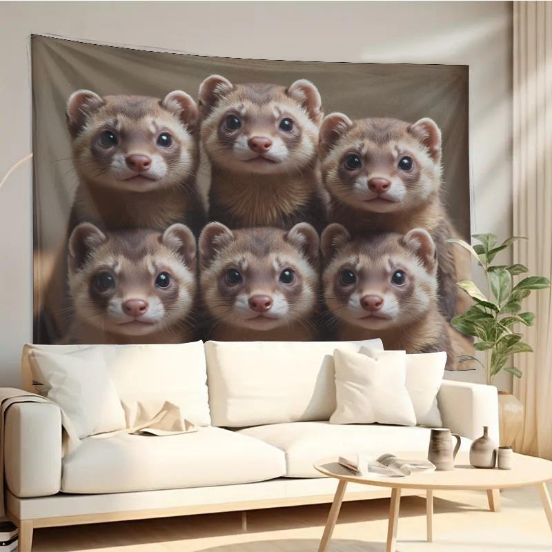 Home Decor Living Room Ideas - 귀여운 흰족제비 그룹 태피스트리 벽걸이 거실