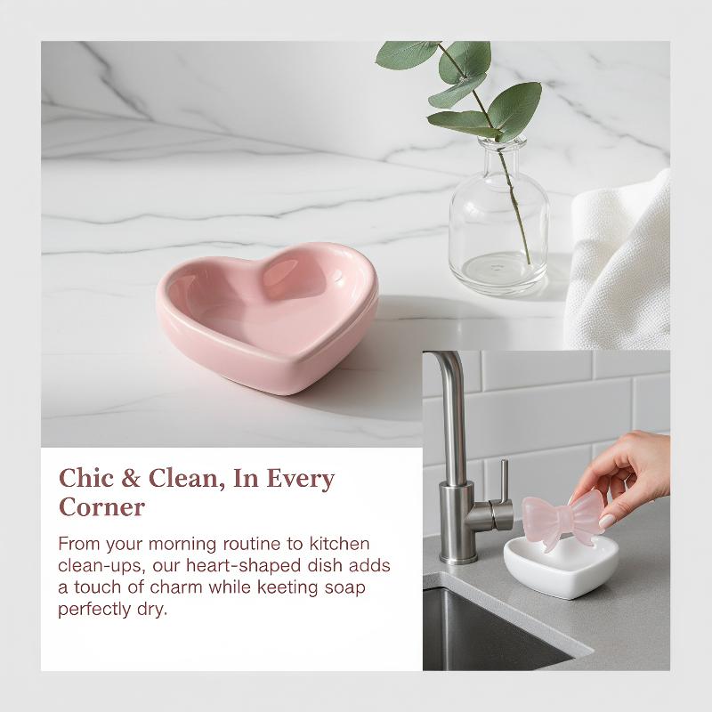 Vanity Home Decor - 귀여운 리본 하트 모양 세라믹 비누