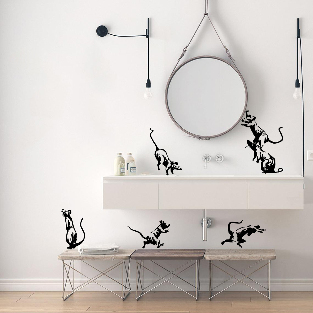 Home Decor Vinyl Flooring - 뱅크시 화장실 쥐 벽 스티커 욕실