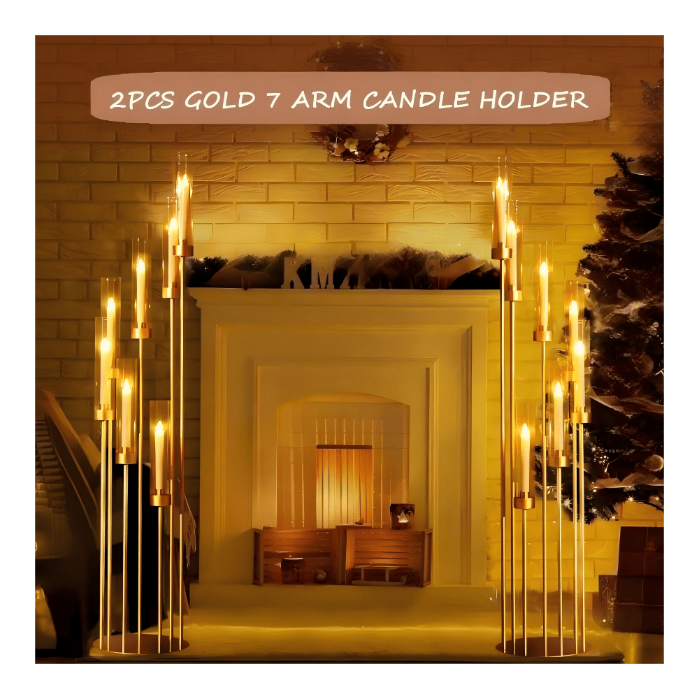 Home Decor Gold - 2개 세트 7암 골드 플로어 캔들라브라