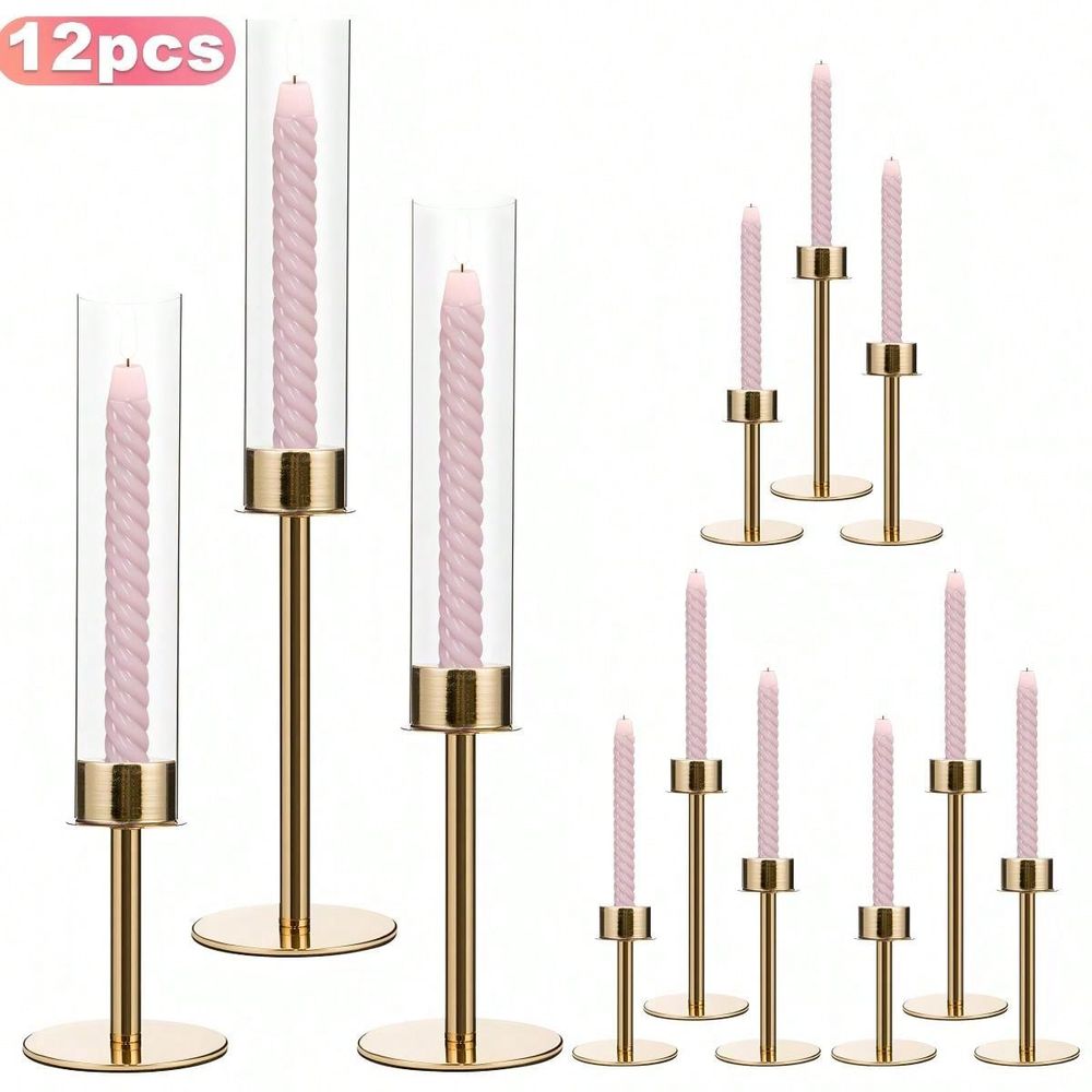Home Decor Gold - 12Pcs 홈 장식용 골드 테이퍼 캔들