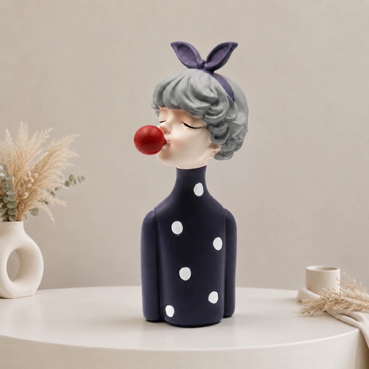 Vanity Home Decor - 북유럽풍 풍선껌 소녀 레진 피규어, 귀여운