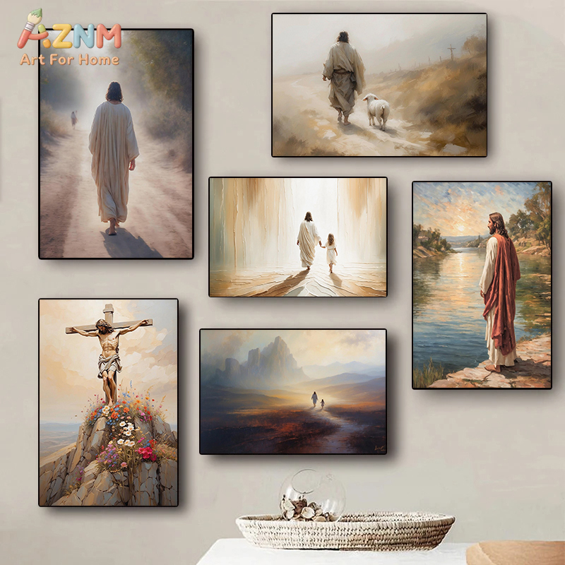 Home Decor Jesus - AZNM 예수 기독교 프레임리스 캔버스 벽