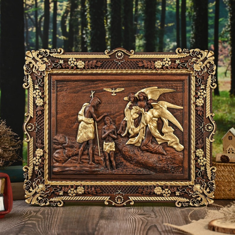 수공예 나무 부조 벽 장식, 예수 세례 장면 종교 조각 - Home Decor Jesus 리뷰 및 가격