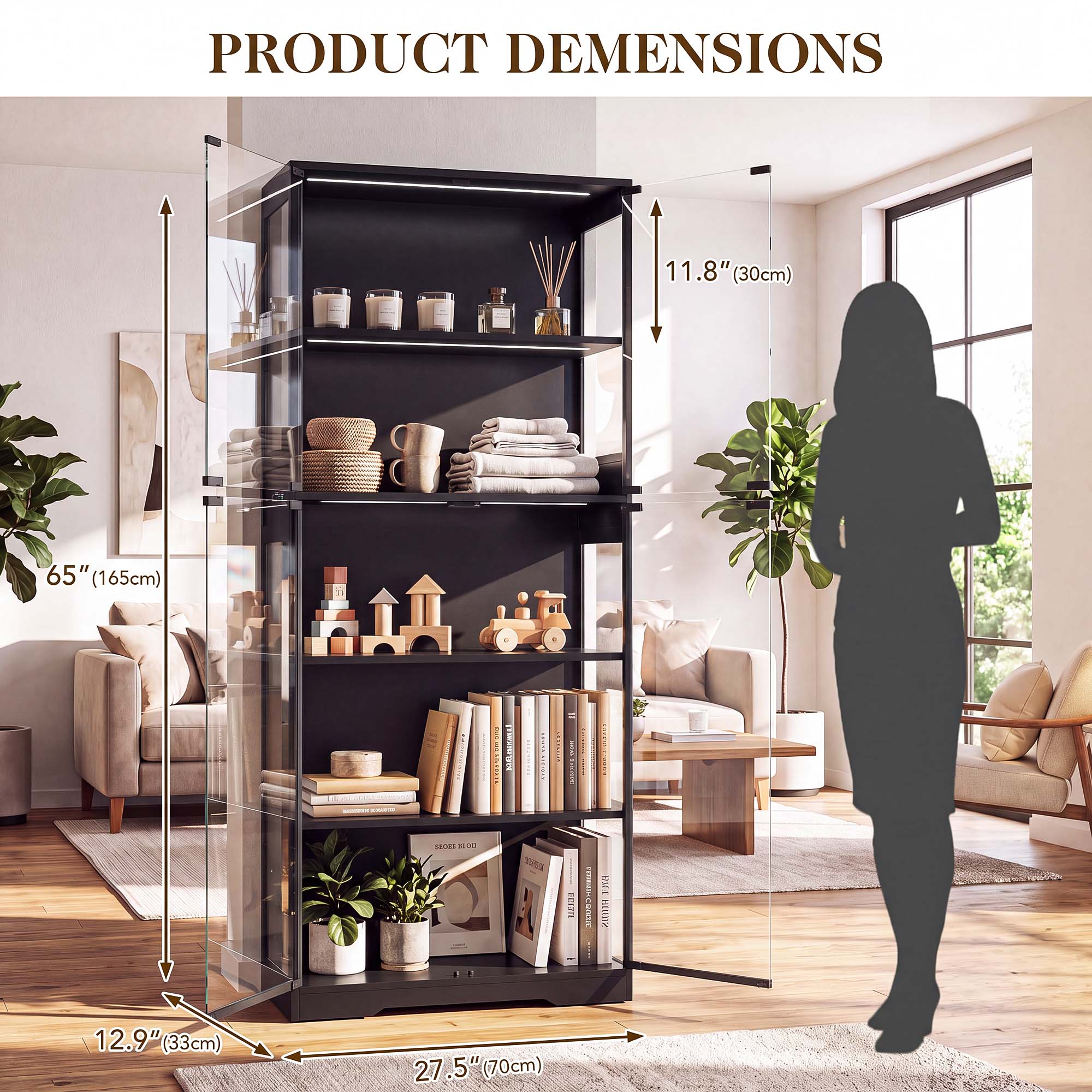 TCGBKAF 5단 디스플레이 캐비닛(유리 도어 포함) - Home Decor Lighting 리뷰 및 가격