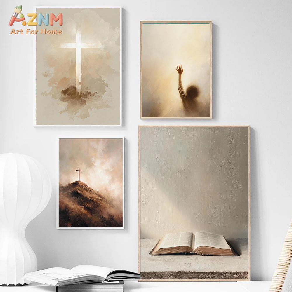 AZNM 중립 기독교 십자가 캔버스 벽 예술 예수 성경 - Home Decor Jesus 리뷰 및 가격