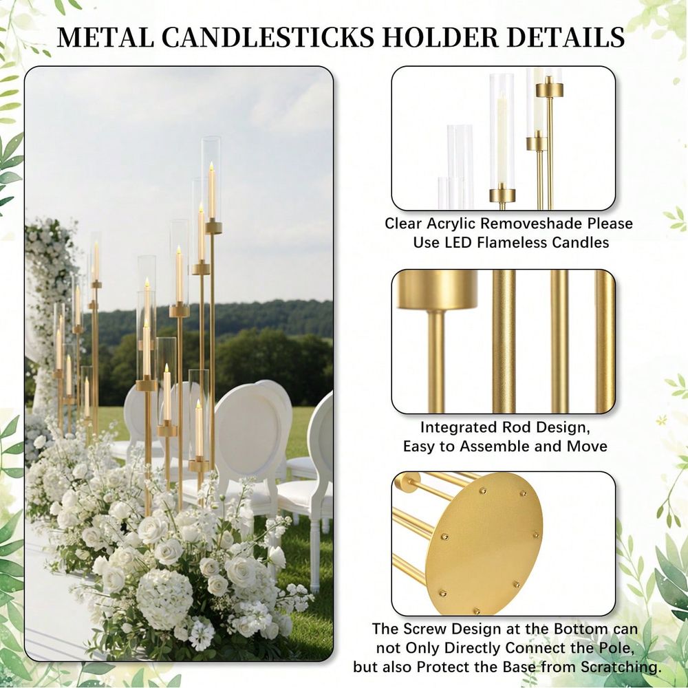 2개 세트 7암 골드 플로어 캔들라브라 웨딩 센터피스, - Home Decor Gold 리뷰 및 가격