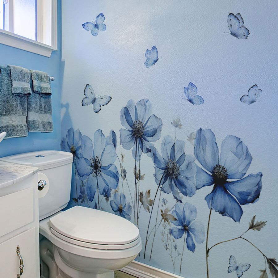 신선한 파란 나비와 꽃 벽 스티커, 침실, 거실, 현관 - Home Decor Vinyl Flooring 리뷰 및 가격