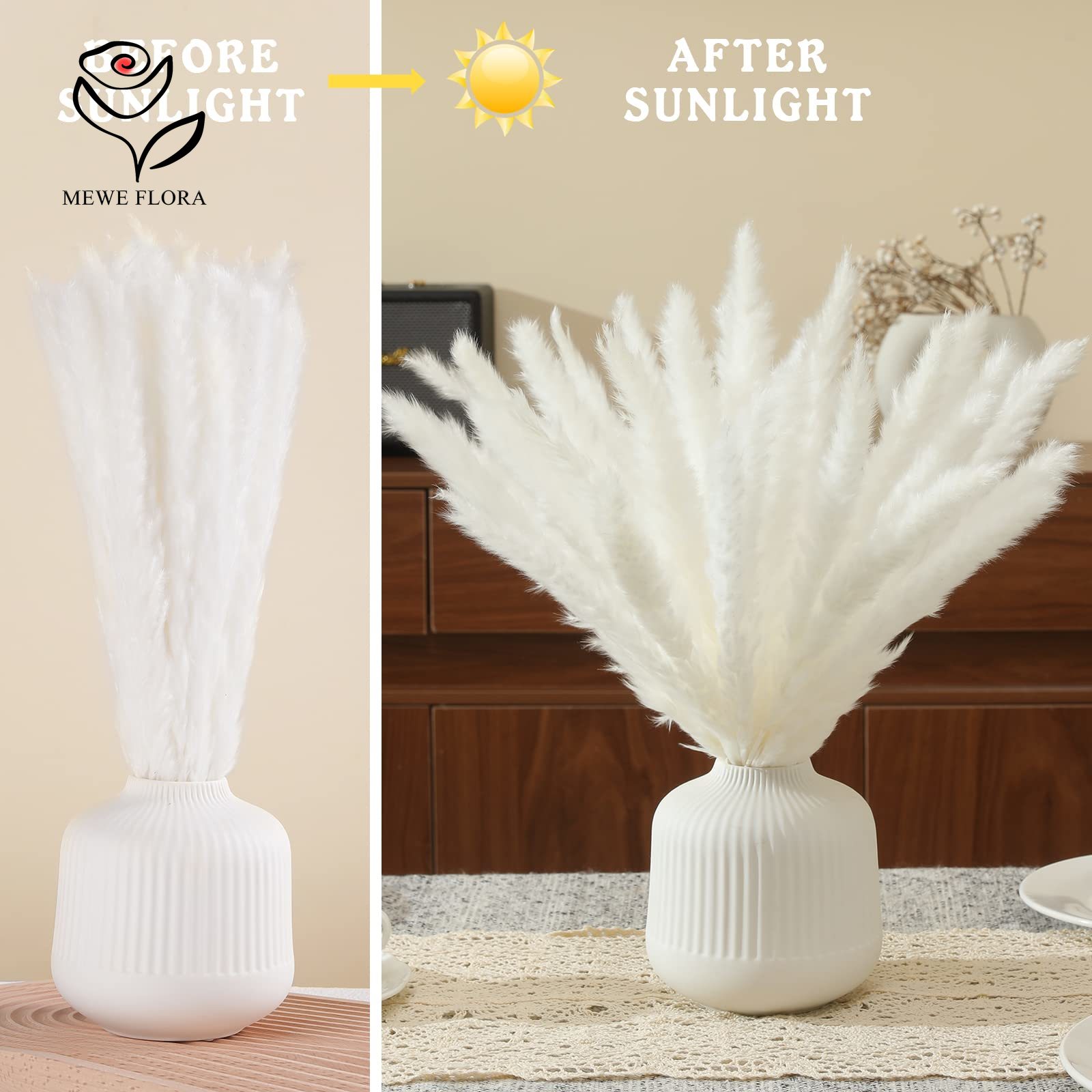 18개의 줄기로 된 자연 건조 꽃, 풍성한 팜파스 그래 - Pampas Grass Decor 리뷰 및 가격