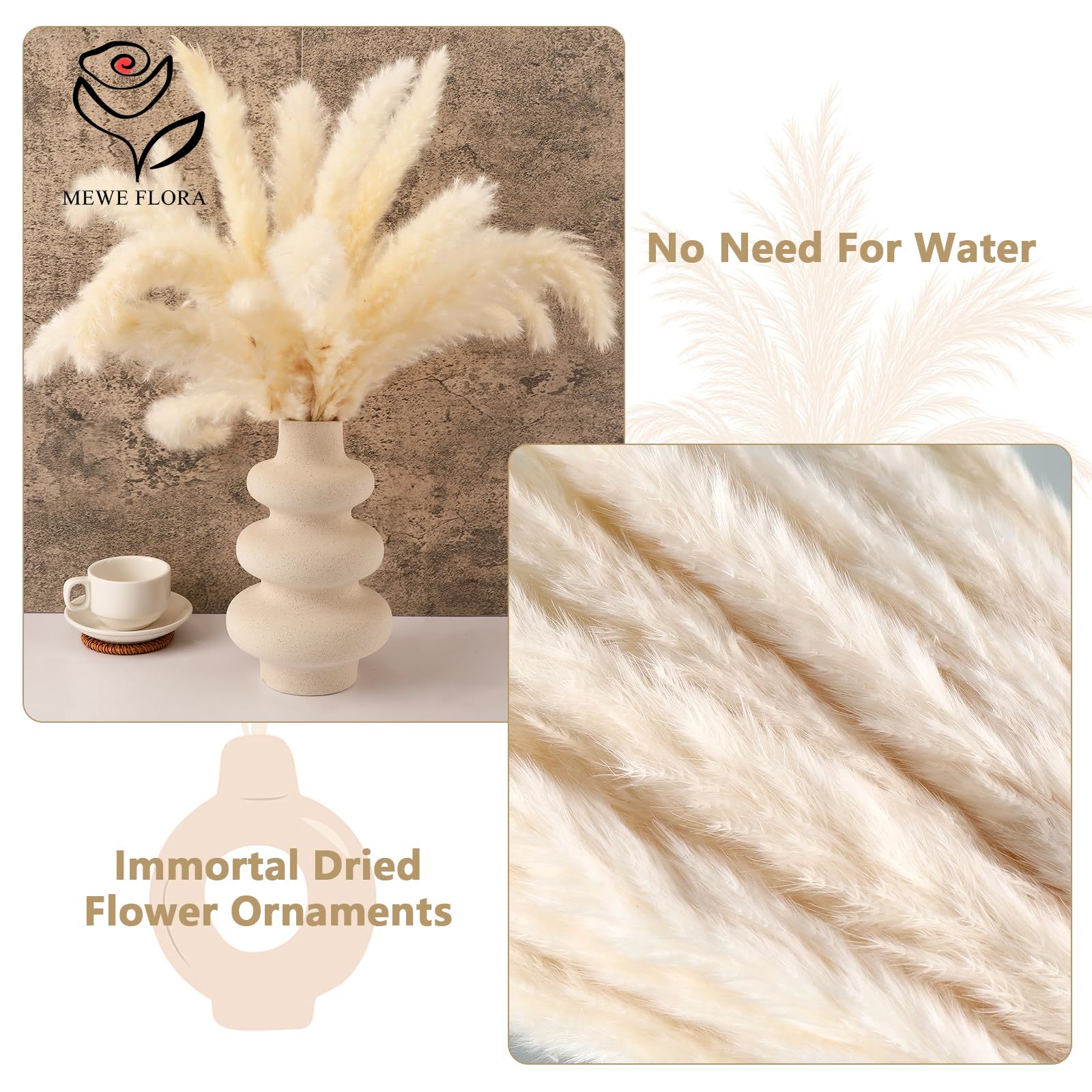 18개의 줄기로 된 자연 건조 꽃, 풍성한 팜파스 그래 - Pampas Grass Decor 리뷰 및 가격