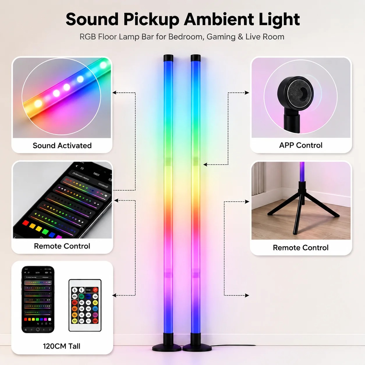 2개입 120CM RGB 플로어 램프, 사운드 반응형  - Home Decor Lighting 리뷰 및 가격