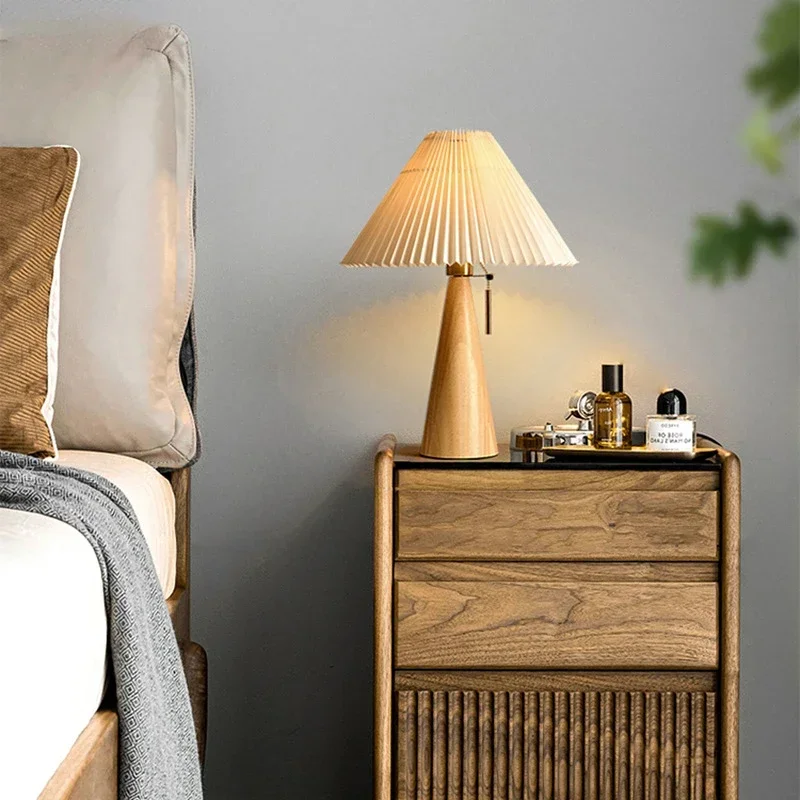 레트로 주름 테이블 램프 북유럽 스타일 원목 조명 침실 - Home Decor Lighting 리뷰 및 가격