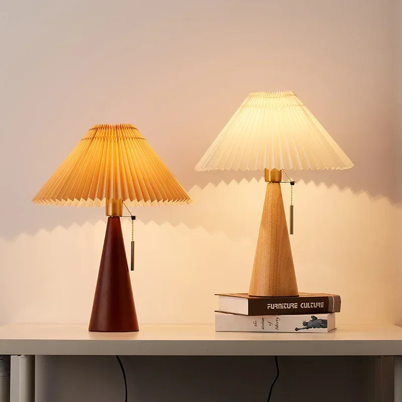 레트로 주름 테이블 램프 북유럽 스타일 원목 조명 침실 - Home Decor Lighting 리뷰 및 가격